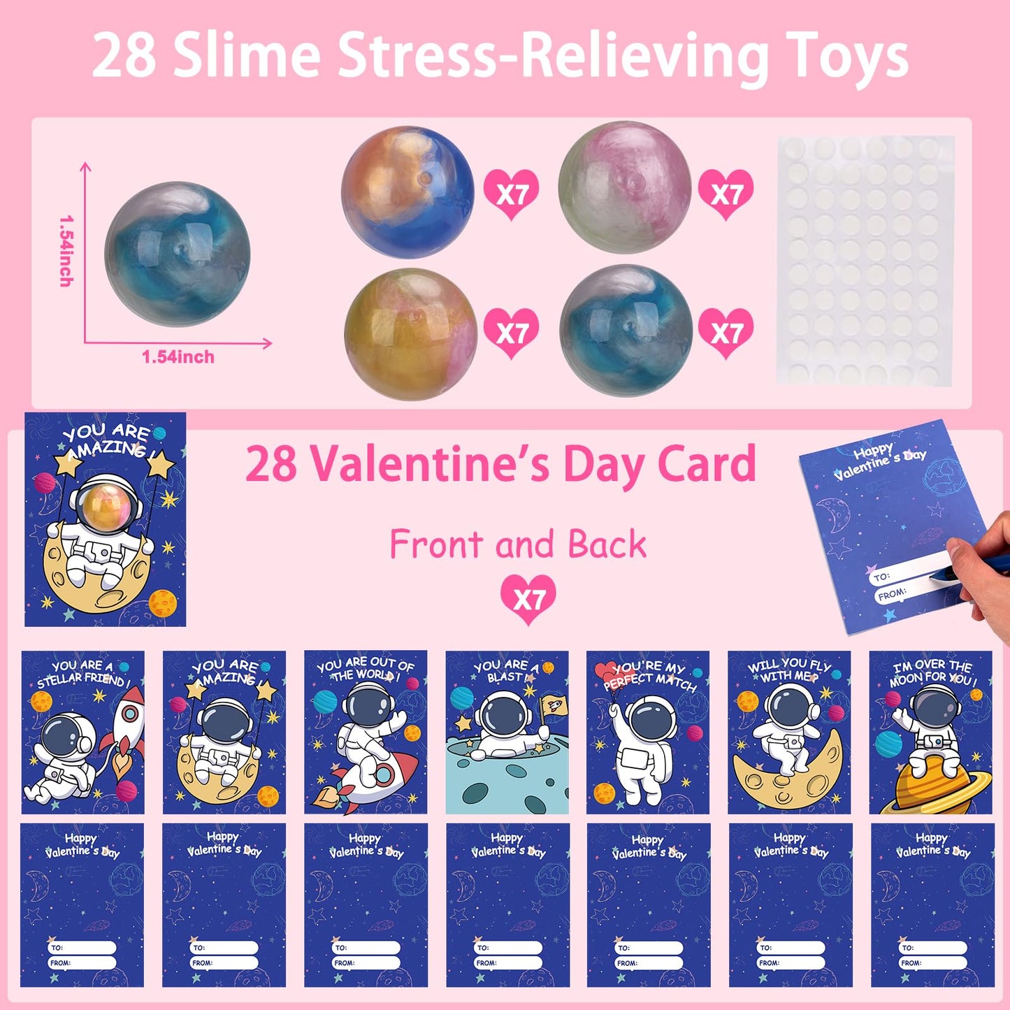 Budbof 28-Pack Galaxy Slime Valentines Day Cards for Kids – Space-Themed Classroom Gift Set