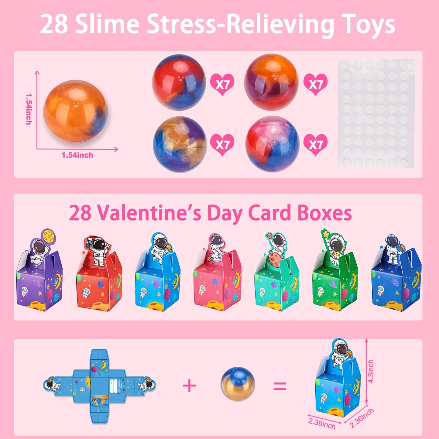 Budbof 28-Pack Valentines Galaxy Slime with Space Gift Boxes & Cards – Classroom Favors