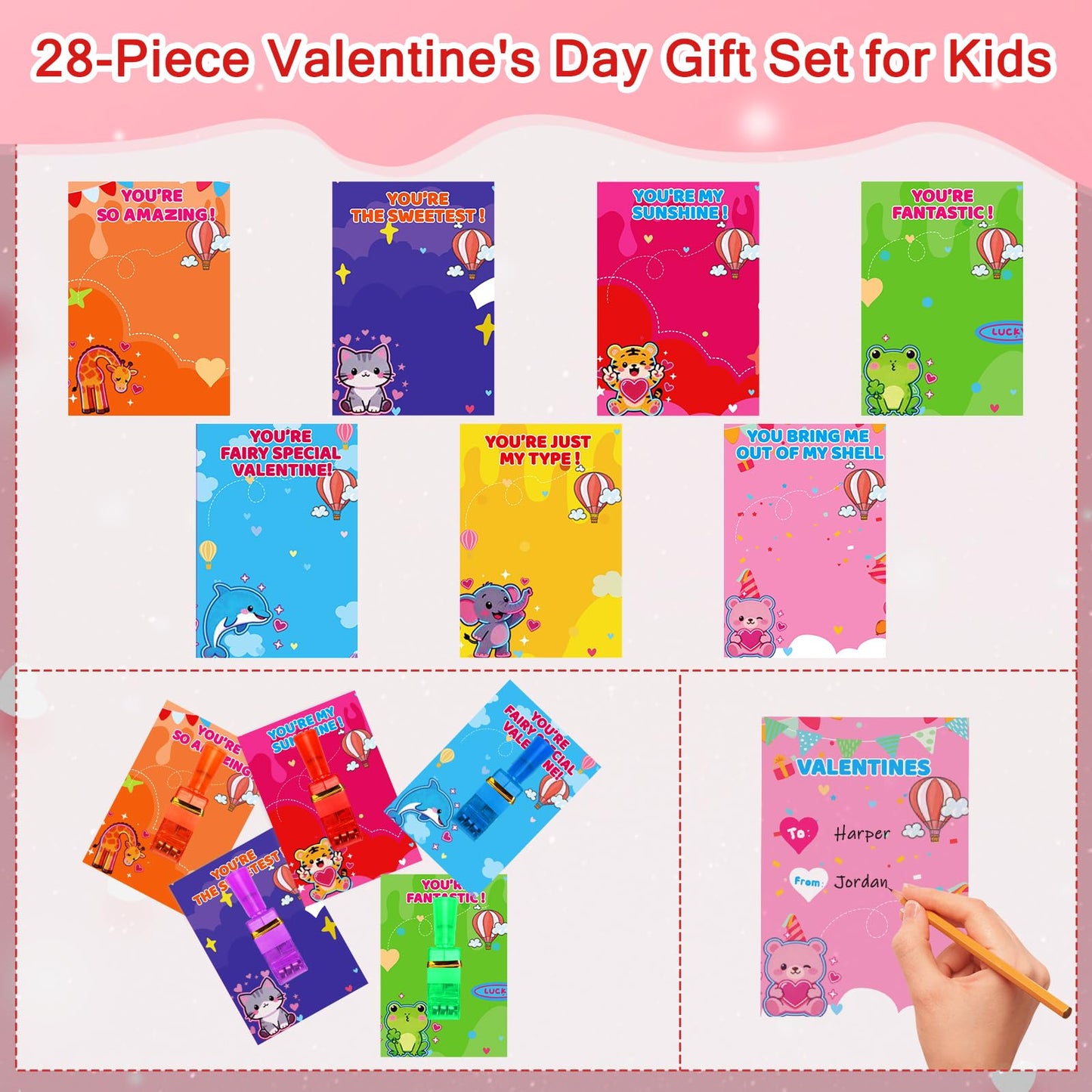 Budbof 28-Pack Valentines Cards with Finger Lights | Glow-In-The-Dark Classroom Gifts for Kids