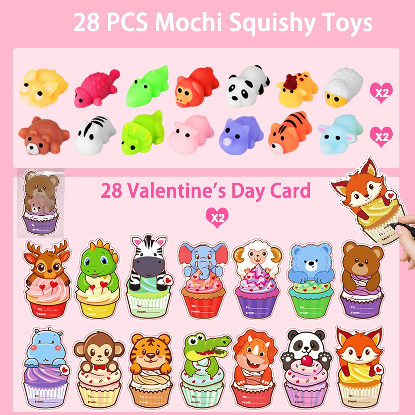 Budbof 28-Pack Valentines Mochi Squishies with Cards | Classroom Gifts & Party Favors