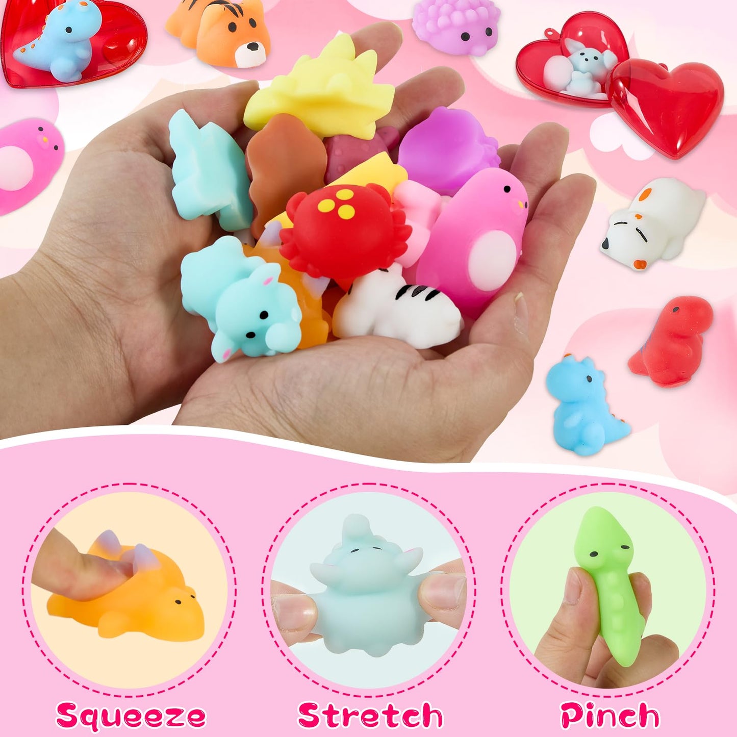 Budbof 28-Pack Valentine Gift Set — Cute Mochi Squishy Toys, Heart Boxes & Cards