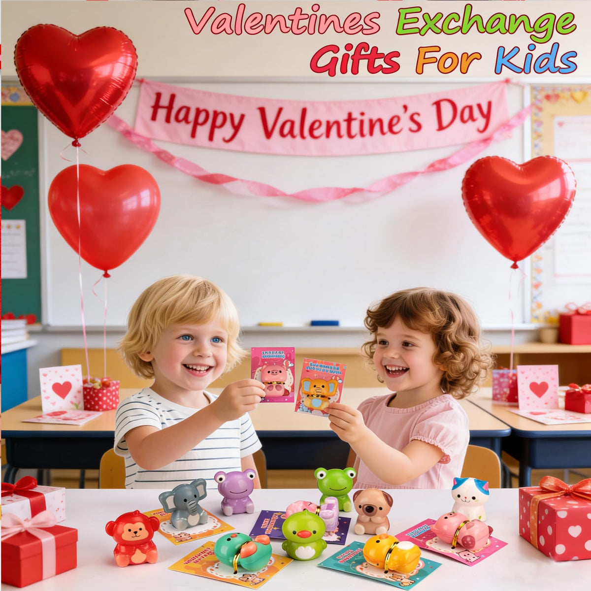 Budbof Valentines Day Gifts for Kids – 24-Pack Animal Squishy Toys & Cards