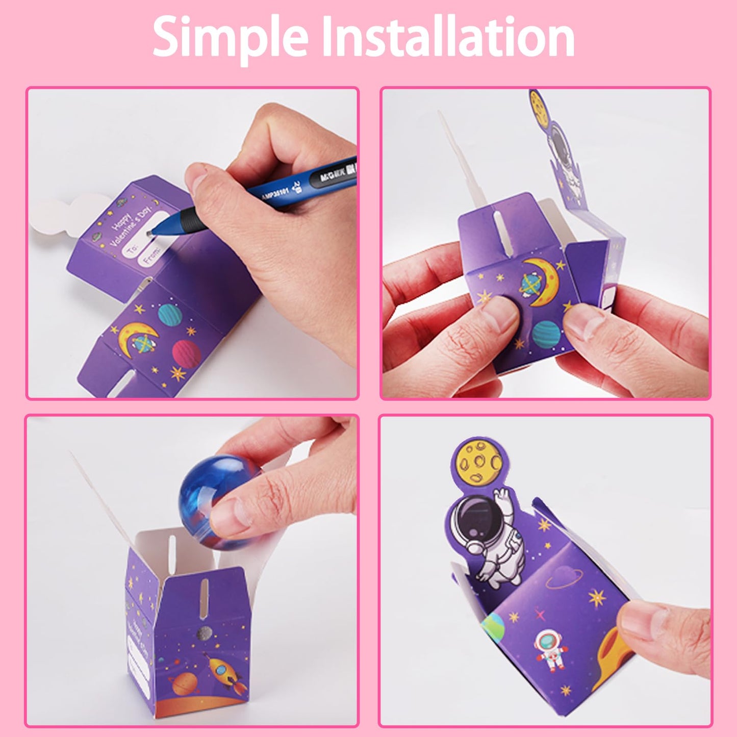 Budbof 28-Pack Valentines Galaxy Slime with Space Gift Boxes & Cards – Classroom Favors
