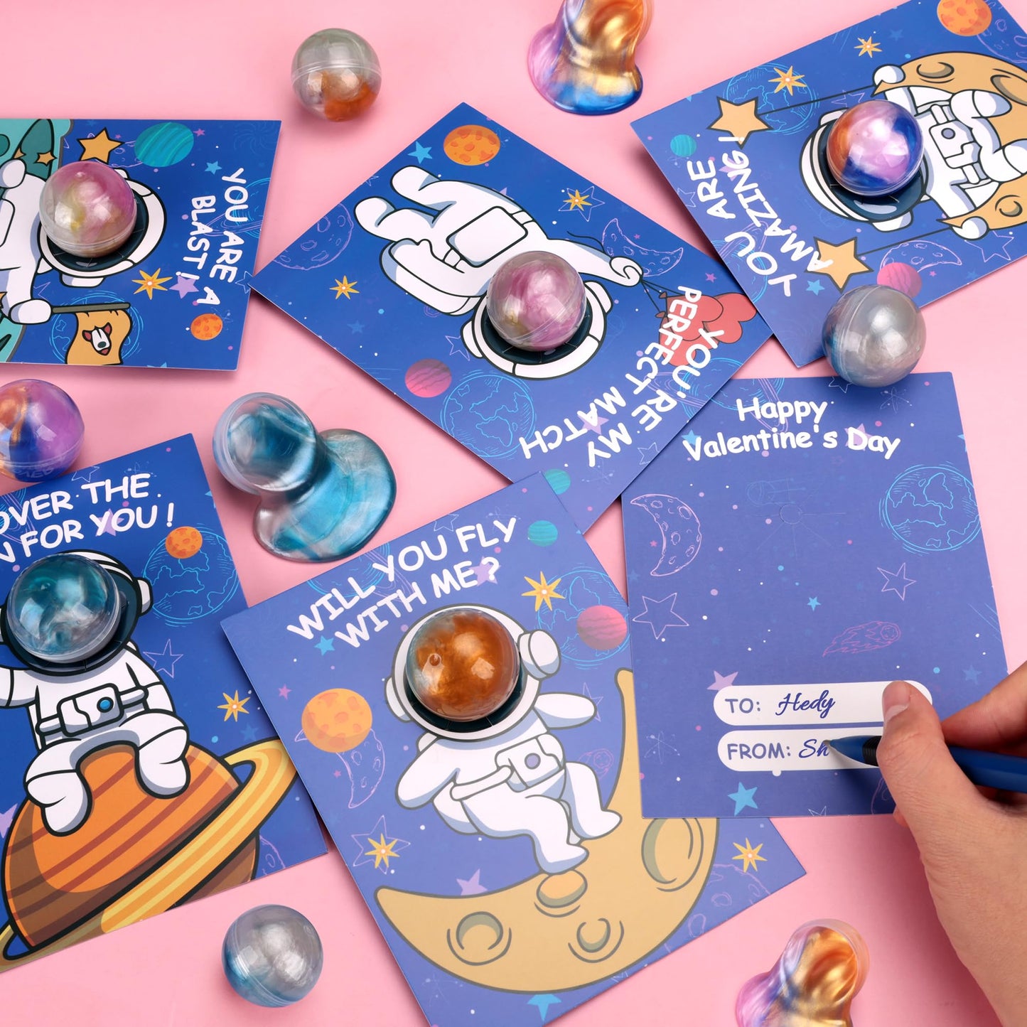 Budbof 28-Pack Galaxy Slime Valentines Gift Set for Kids – Space-Themed Cards & Fidget Toys