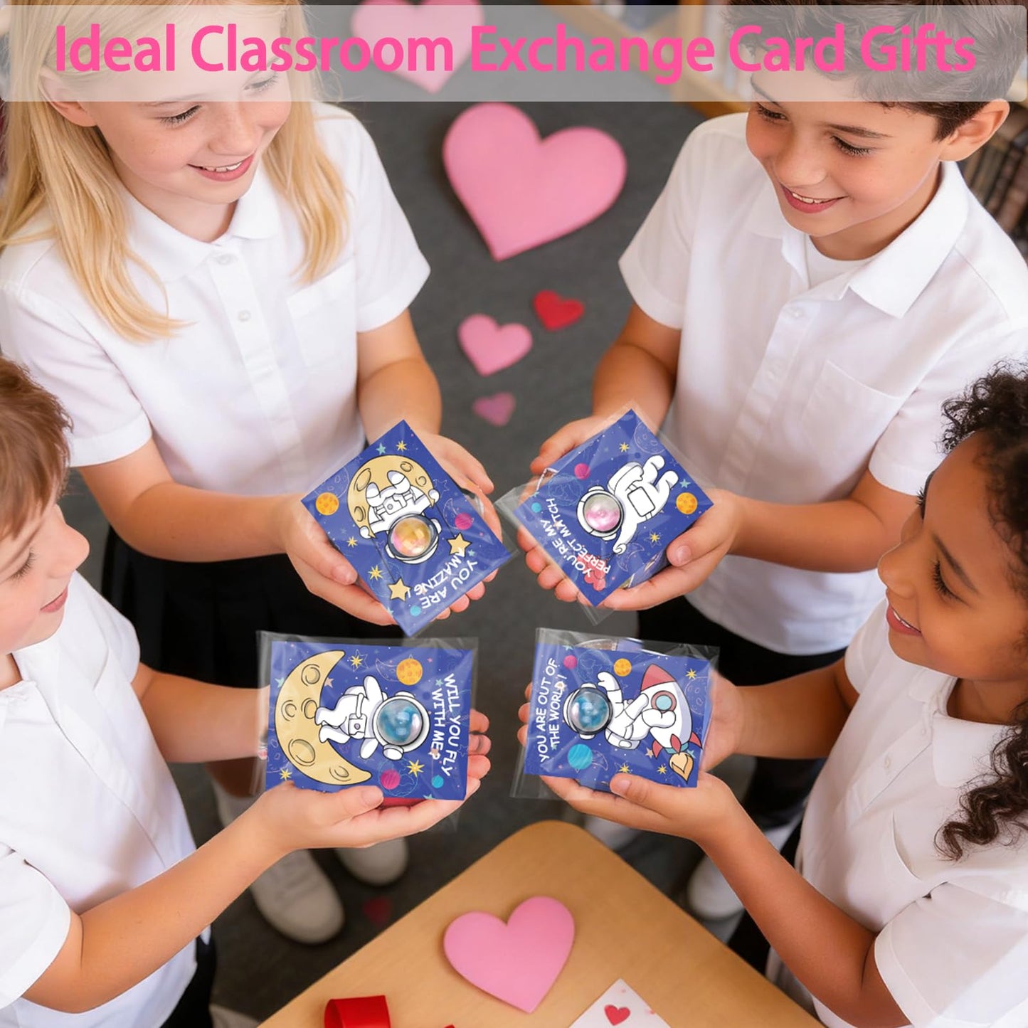 Budbof 28-Pack Galaxy Slime Valentines Day Cards for Kids – Space-Themed Classroom Gift Set