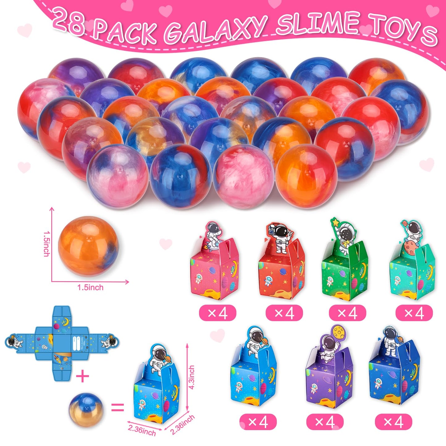 Budbof 28-Pack Galaxy Slime Gift Set with Space-Themed Valentines Boxes | Classroom Exchange
