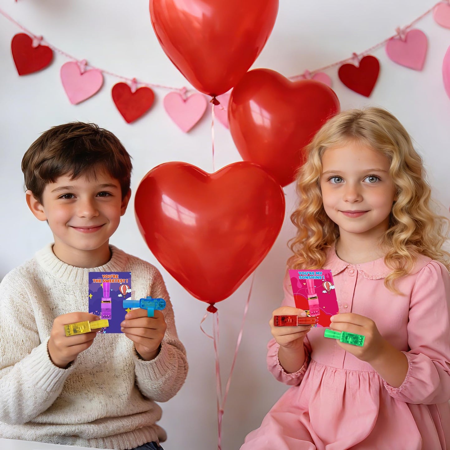 Budbof 28-Pack Valentines Cards with Finger Lights | Glow-In-The-Dark Classroom Gifts for Kids