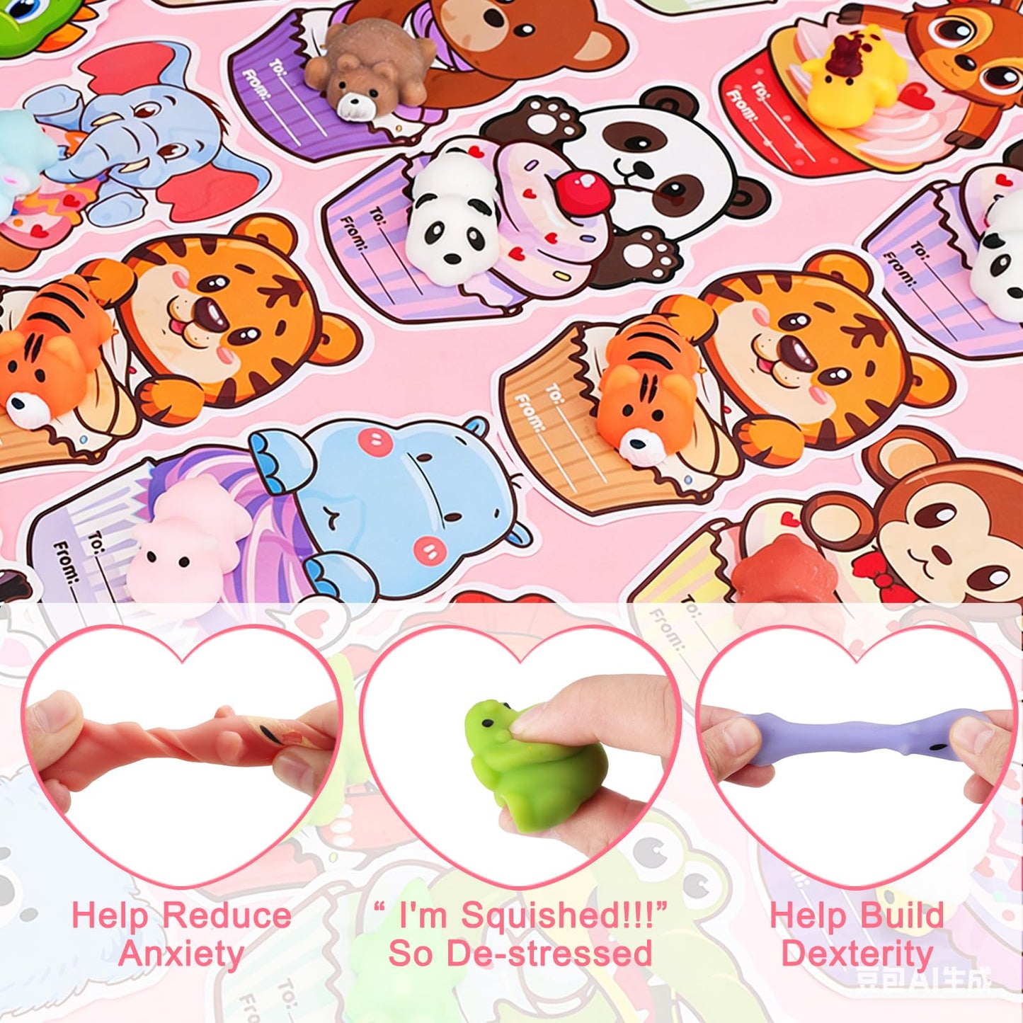Budbof 28-Pack Valentines Mochi Squishies with Cards | Classroom Gifts & Party Favors