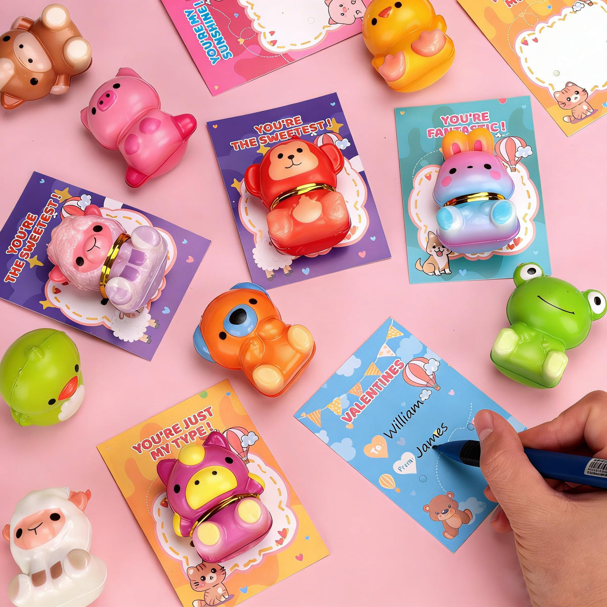 Budbof Valentines Day Gifts for Kids – 24-Pack Animal Squishy Toys & Cards