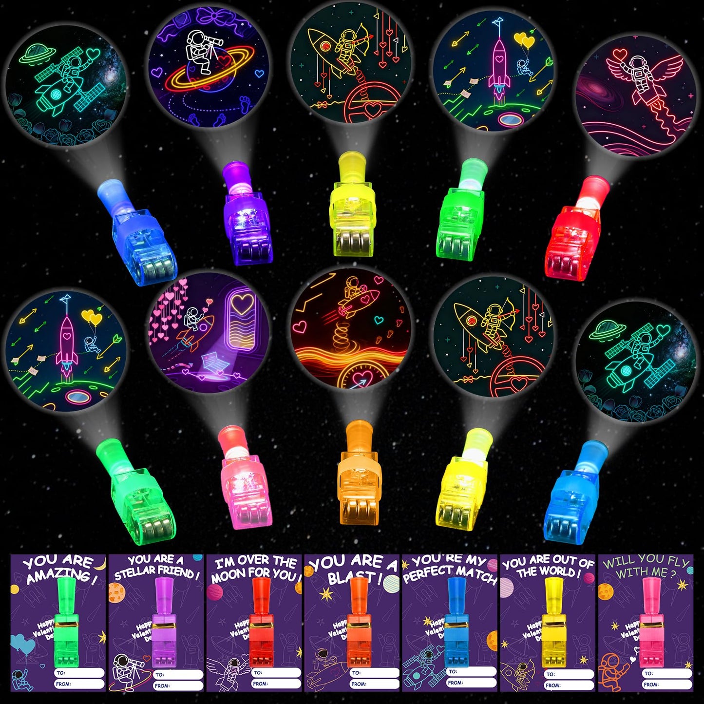 Budbof 28-Pack LED Finger Lights & Valentines Cards for Classroom Gifts