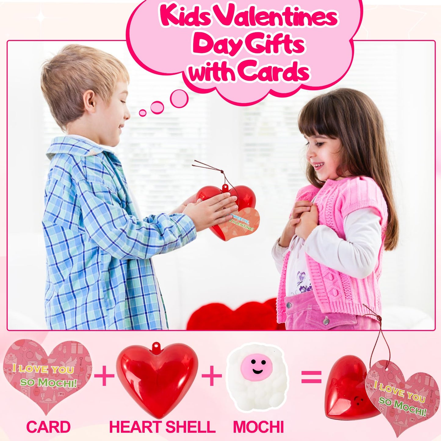 Budbof 28-Pack Valentine’s Day Gifts for Kids: Mochi Squishies, Heart Boxes & Cards for Classroom Exchanges