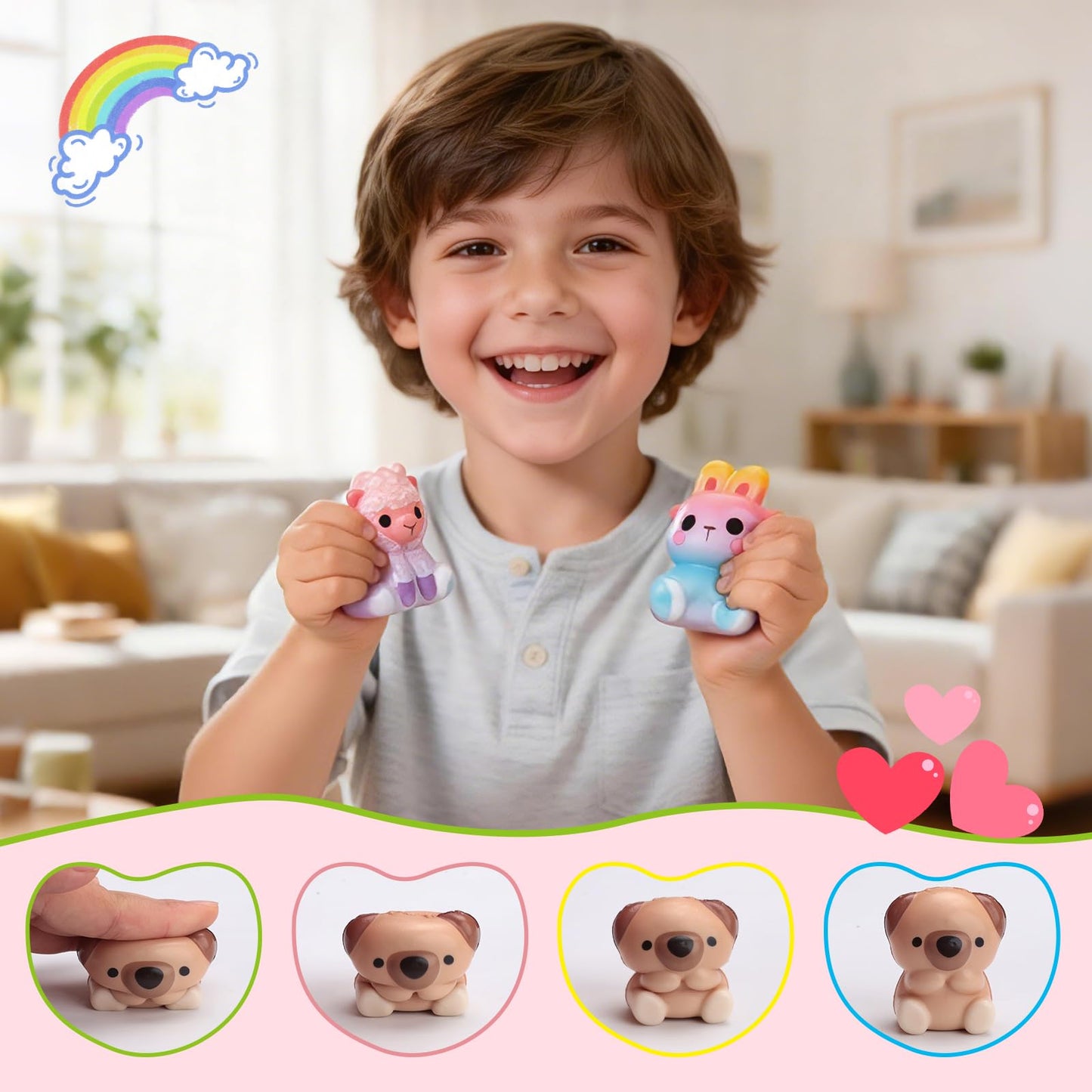 Budbof Valentines Day Gift Set for Kids – 24 Animal Squishy Toys + Cards