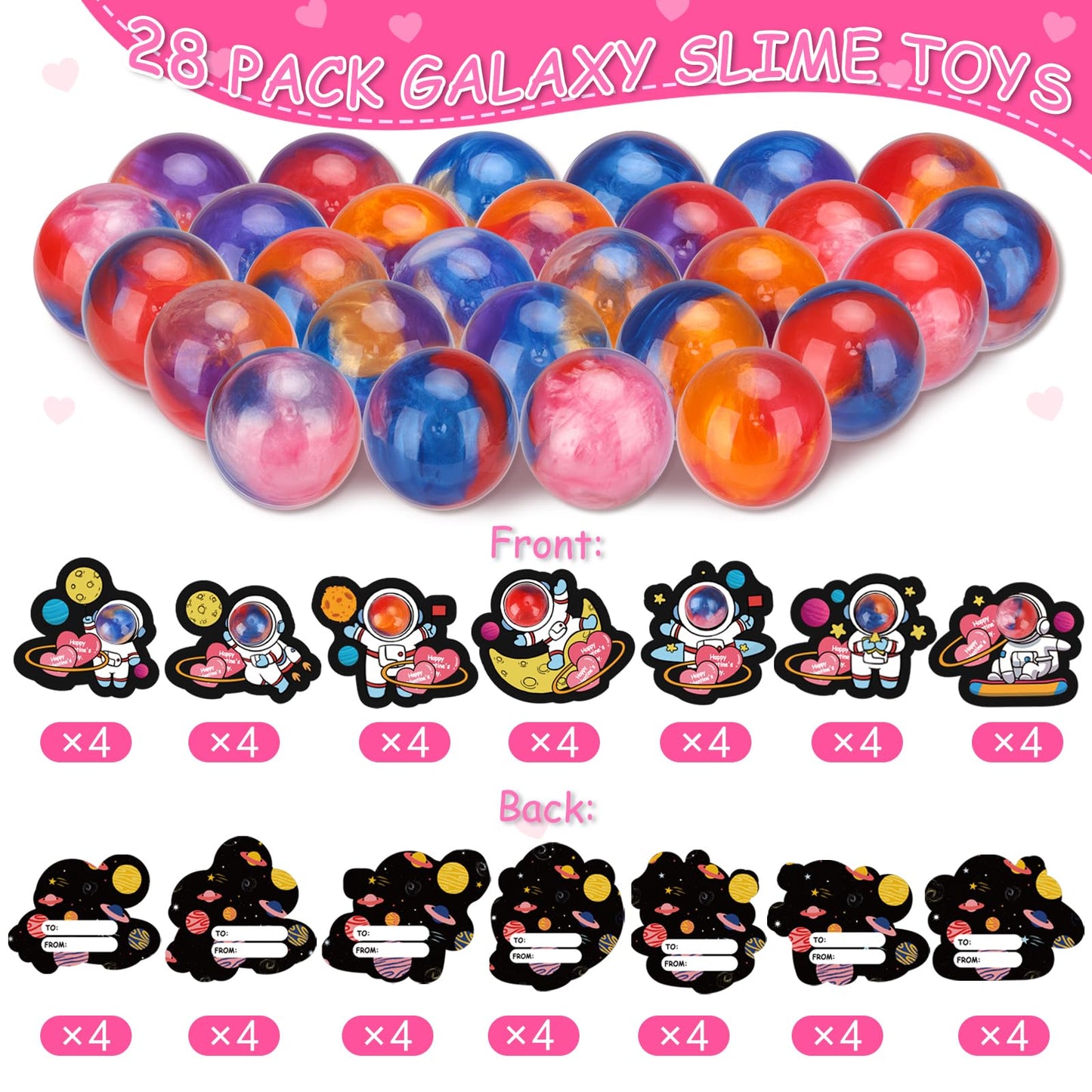 Budbof 28-Pack Valentines Galaxy Slime with Cards – Classroom Fidget Kit