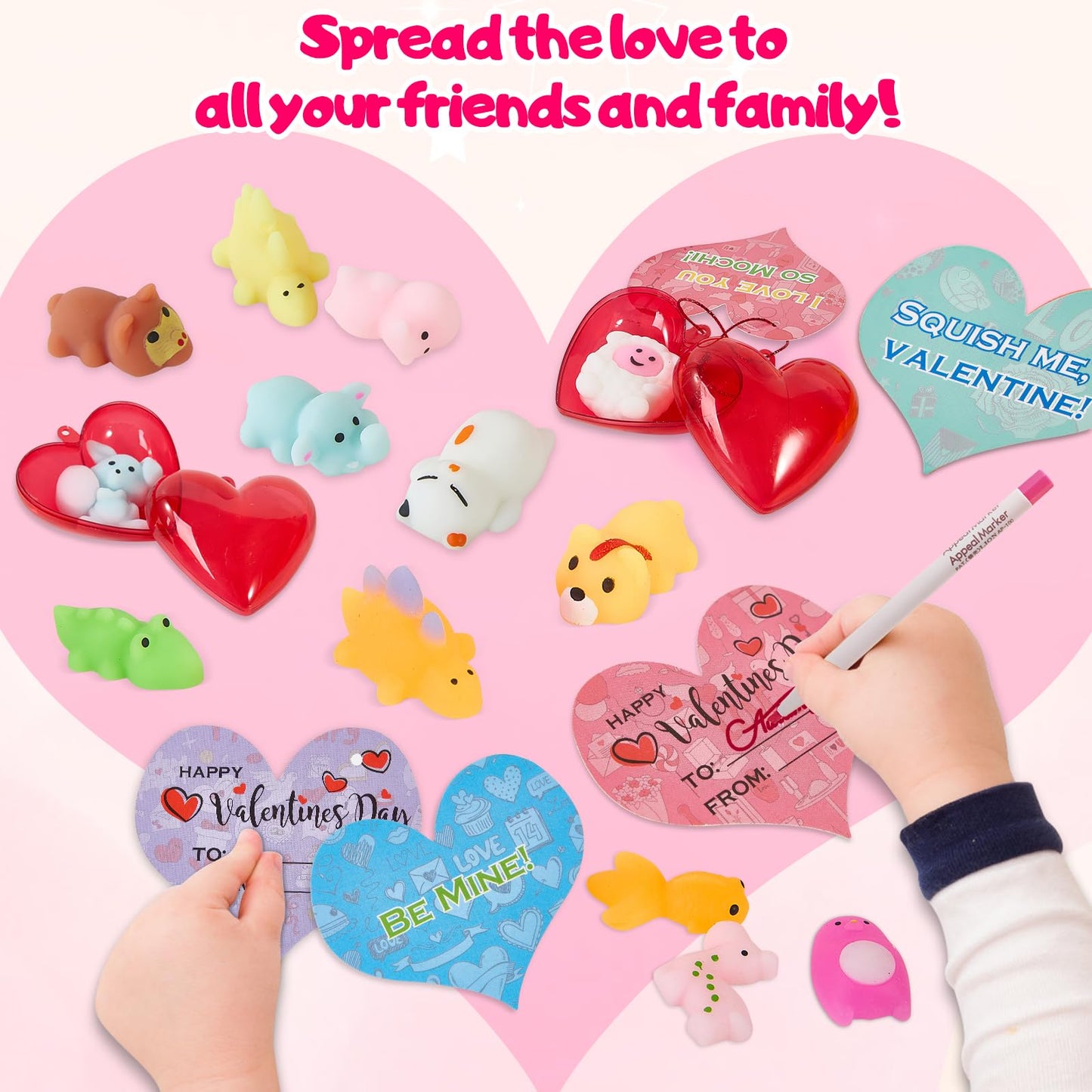 Budbof 28-Pack Valentine’s Day Gifts for Kids: Mochi Squishies, Heart Boxes & Cards for Classroom Exchanges