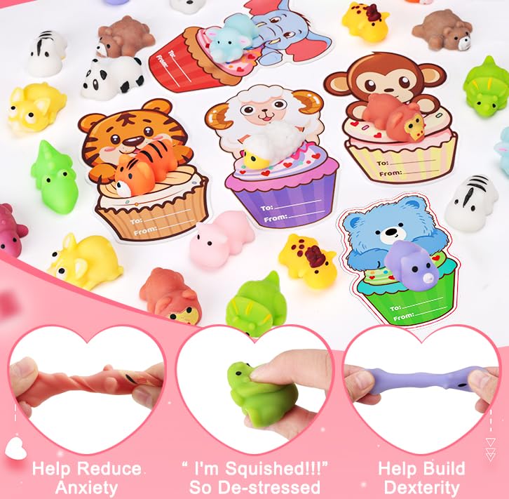 Budbof 28-Pack Valentines Day Gifts for Kids | Mochi Squishies & Cards Set