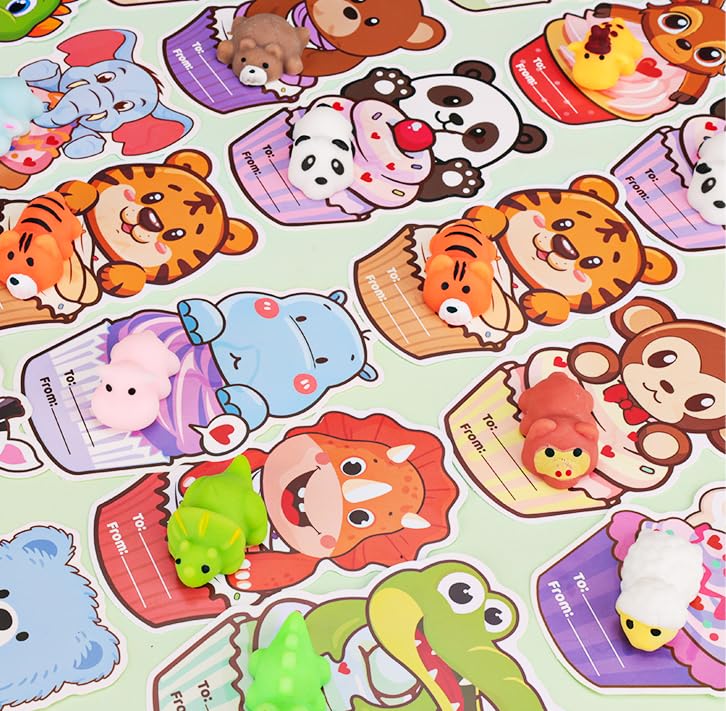 Budbof 28-Pack Valentines Day Gifts for Kids | Mochi Squishies & Cards Set