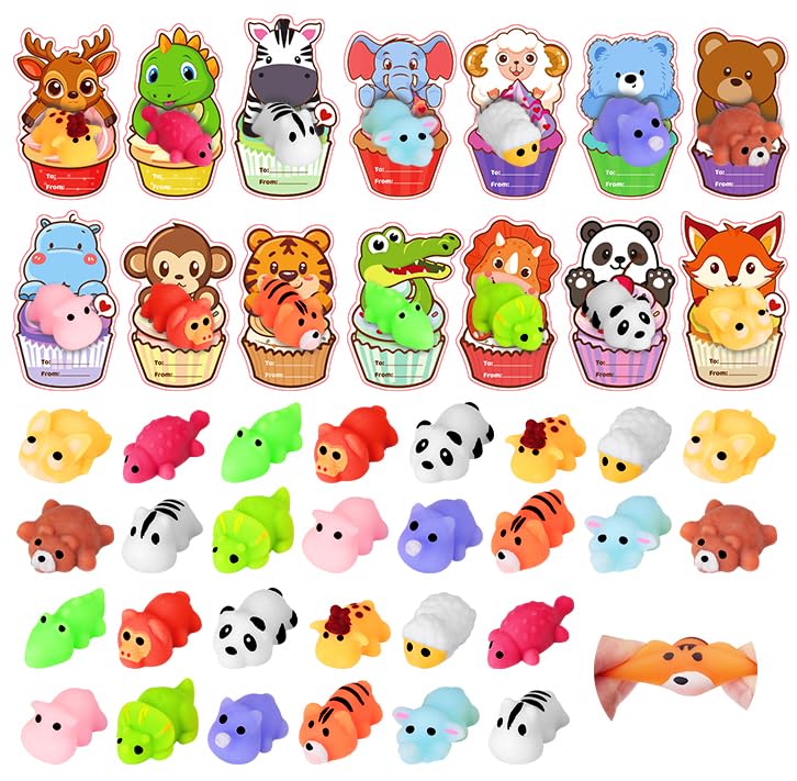 Budbof 28-Pack Valentines Day Gifts for Kids | Mochi Squishies & Cards Set