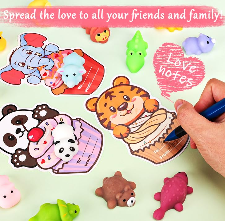Budbof 28-Pack Valentines Day Gifts for Kids | Mochi Squishies & Cards Set