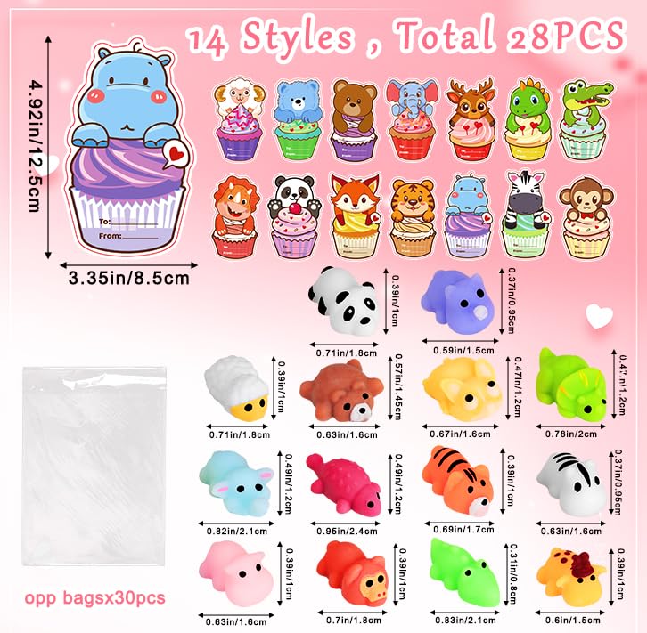 Budbof 28-Pack Valentines Day Gifts for Kids | Mochi Squishies & Cards Set