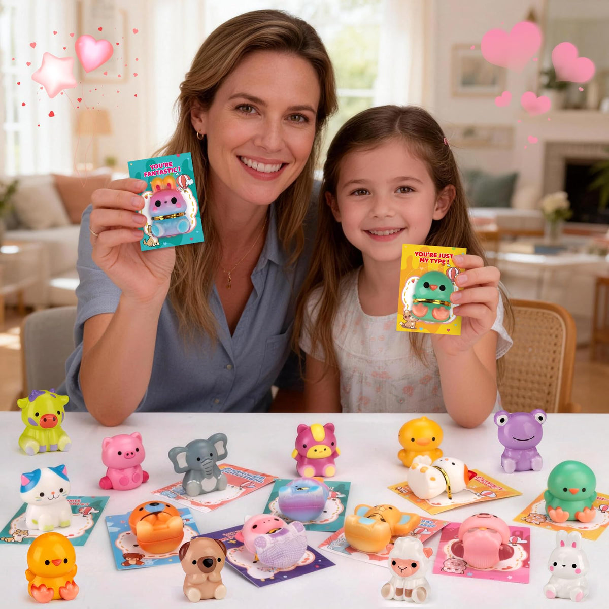 Budbof Valentines Day Gift Set for Kids – 24 Animal Squishy Toys + Cards