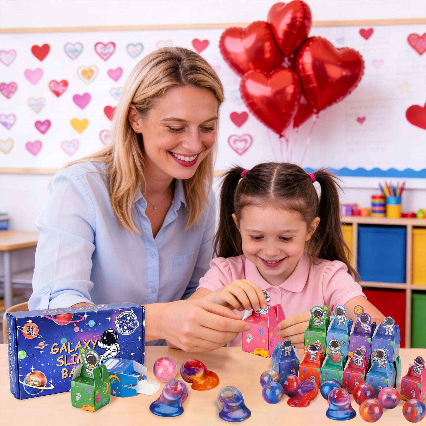 Budbof 28-Pack Galaxy Slime Gift Set with Space-Themed Valentines Boxes | Classroom Exchange