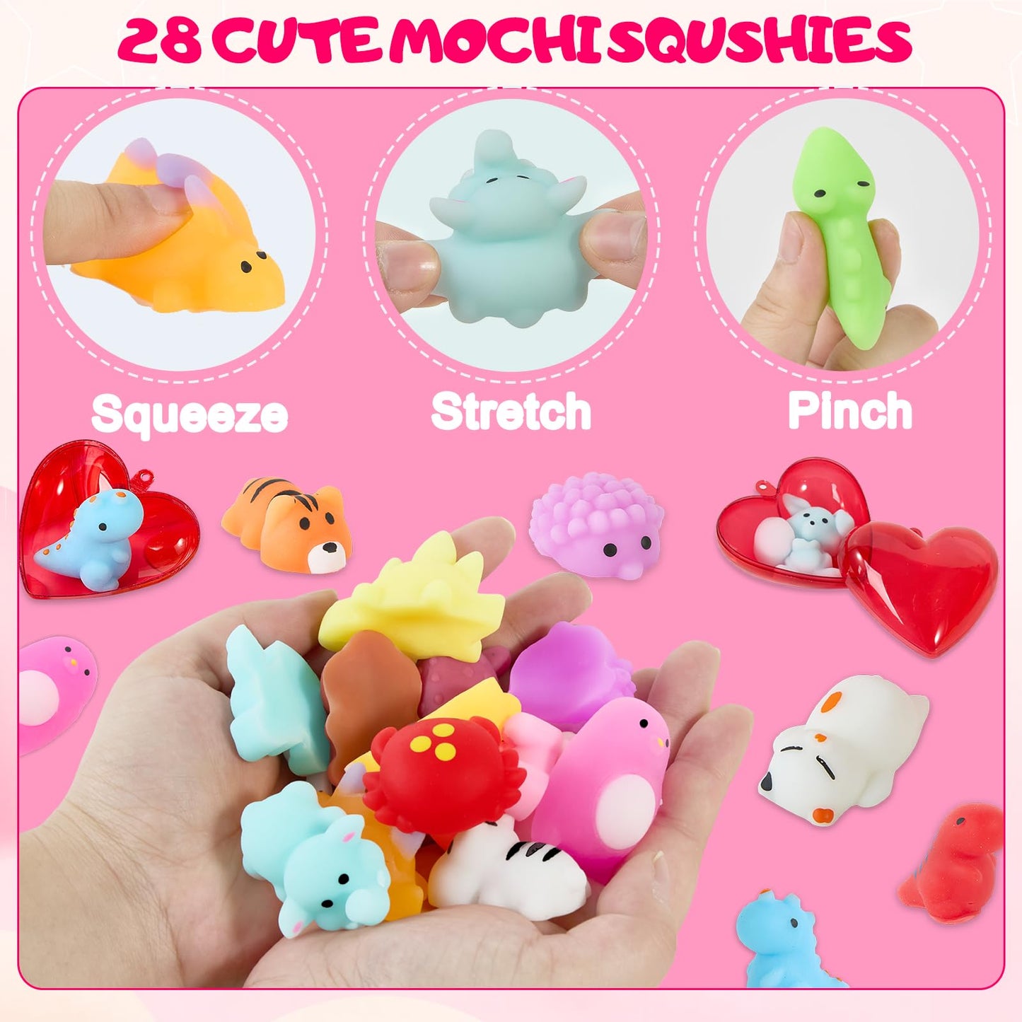 Budbof 28-Pack Valentine’s Day Gifts for Kids: Mochi Squishies, Heart Boxes & Cards for Classroom Exchanges