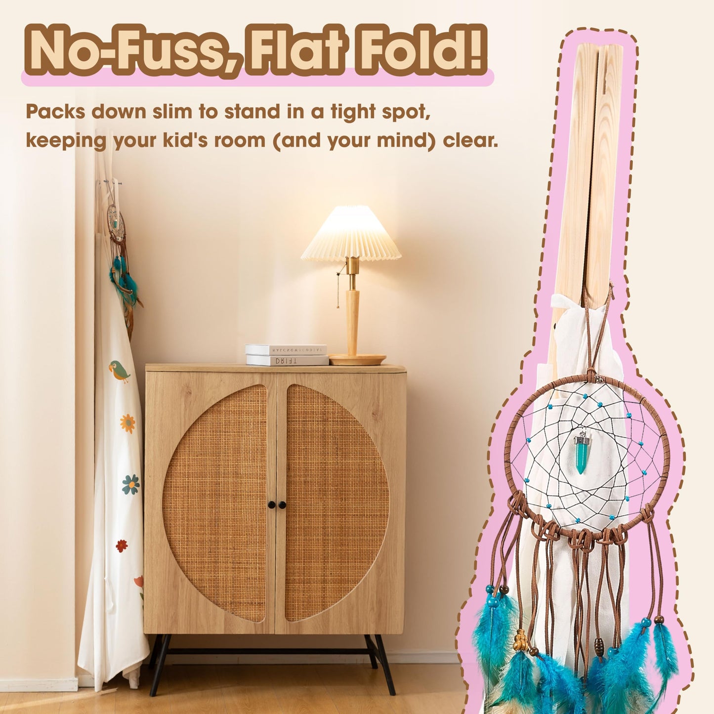BUDDGO Teepee Tent for Kids – Dream Catcher, Colorful Flags, Thick Mat & Storage Pockets