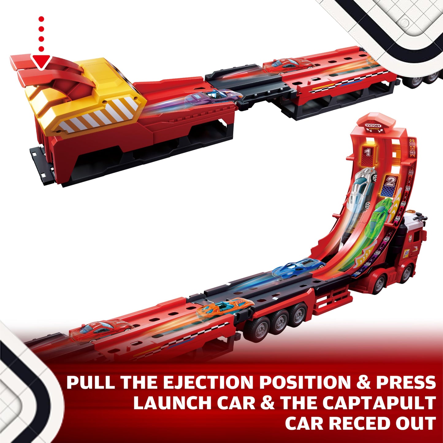 BuddyBight 3in1 Carrier Truck Race Track – 12 Die-Cast Cars, 45-Inch Foldable Track