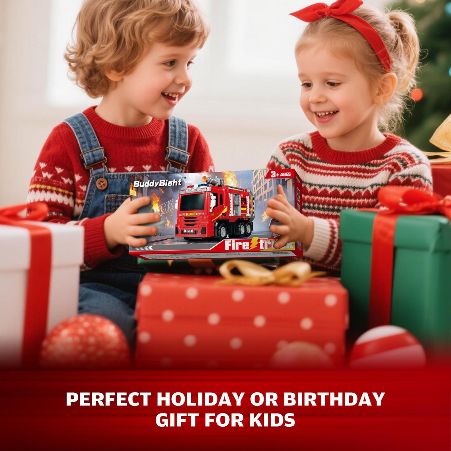 BuddyBight 3-in-1 Fire Truck Toy with Foldable Race Track & 12 Diecast Cars – Lights & Sounds