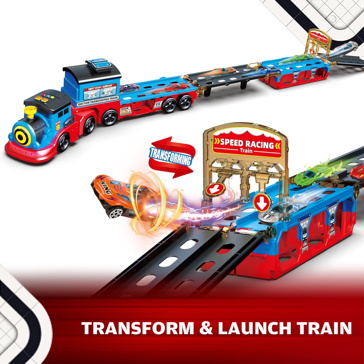 BuddyBight Train Set for Toddlers – Foldable 3-Layer Race Track and 12 Die-Cast Cars