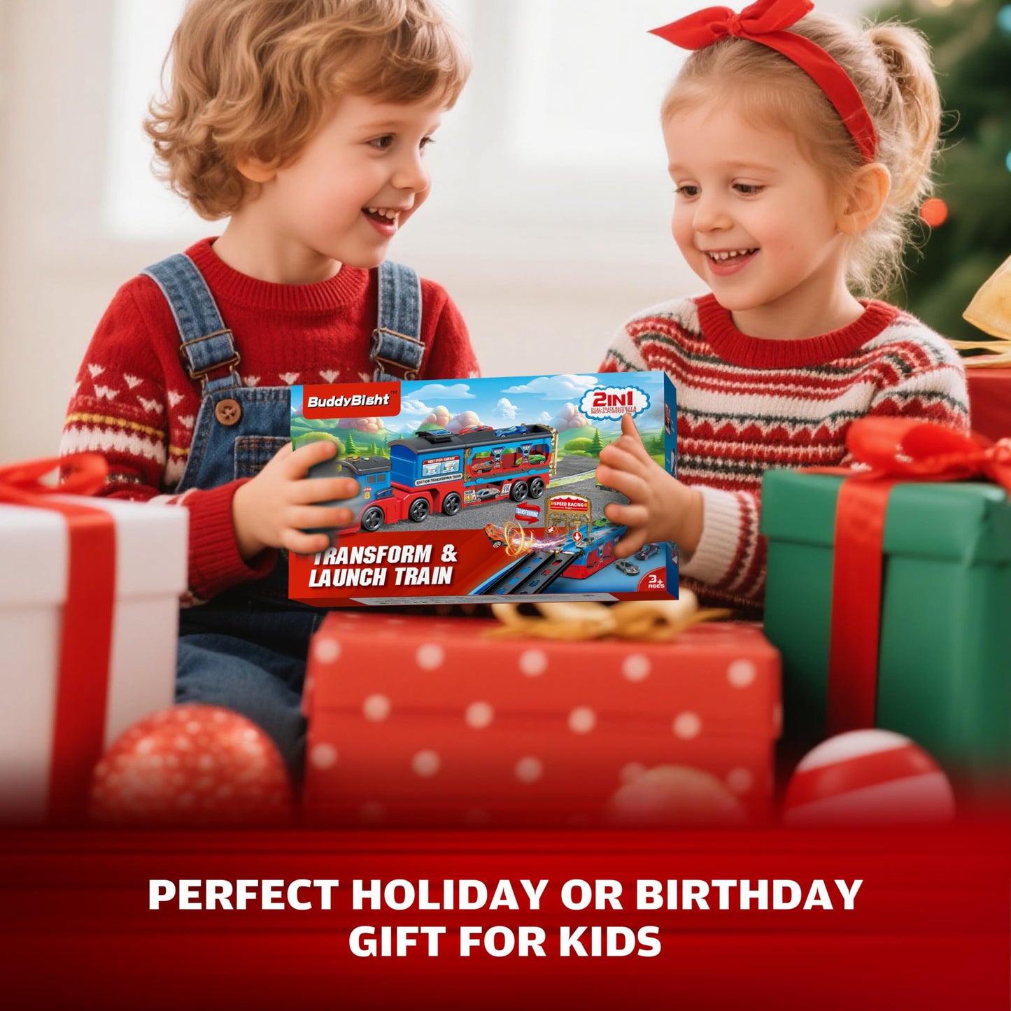 BuddyBight Train Set for Toddlers – Foldable 3-Layer Race Track and 12 Die-Cast Cars