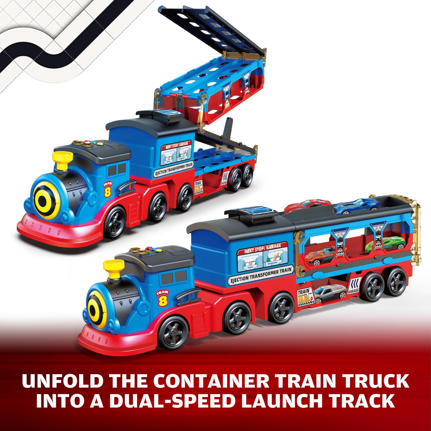 BuddyBight Train Set for Toddlers – Foldable 3-Layer Race Track and 12 Die-Cast Cars