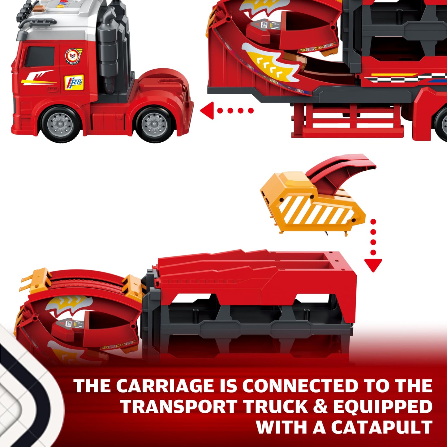 BuddyBight 3in1 Carrier Truck Race Track – 12 Die-Cast Cars, 45-Inch Foldable Track
