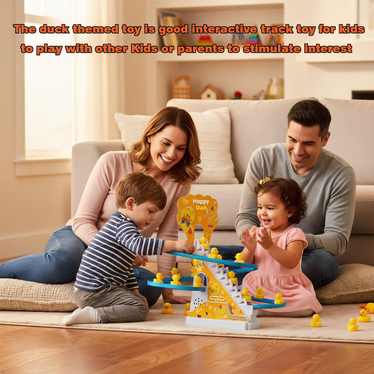 BuerKeo Small Ducks Climbing Toy – LED Duck Race Track with Music Button