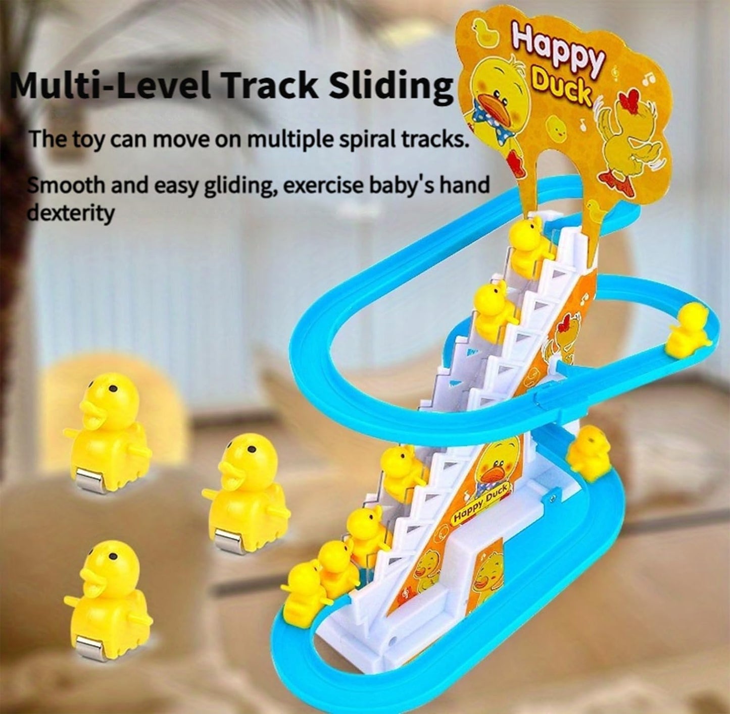 BuerKeo Small Ducks Climbing Toy – LED Duck Race Track with Music Button