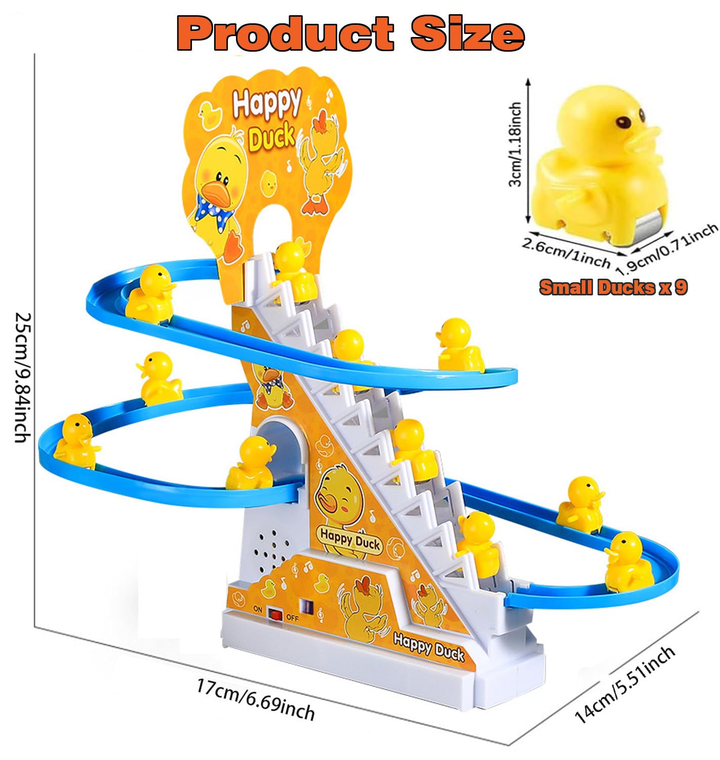 BuerKeo Small Ducks Climbing Toy – LED Duck Race Track with Music Button