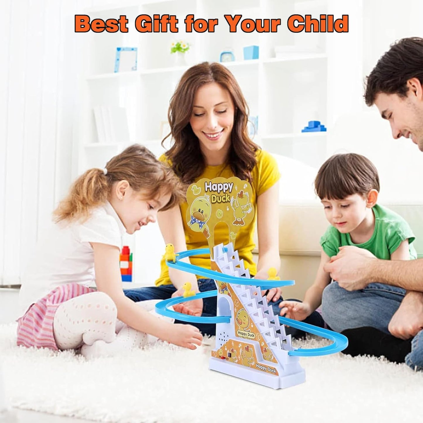 BuerKeo Small Ducks Climbing Toy – LED Duck Race Track with Music Button