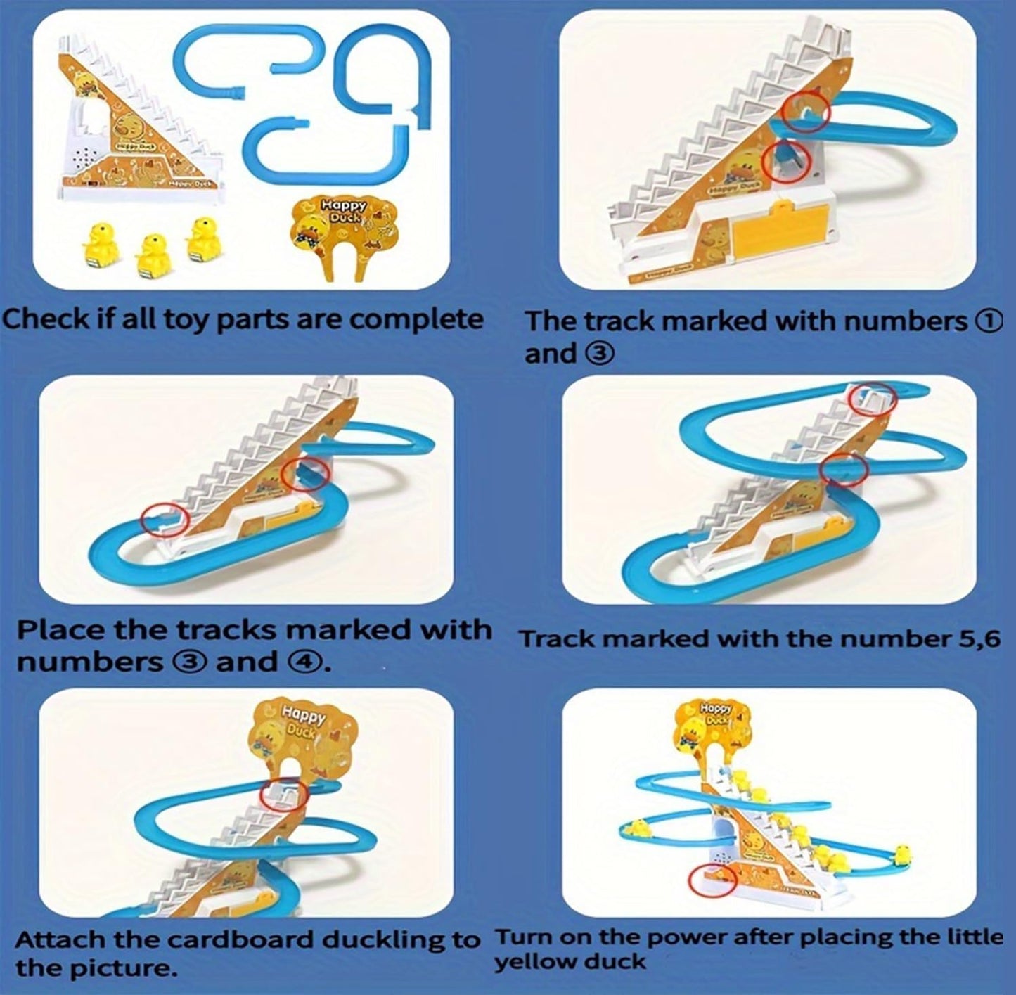 BuerKeo Small Ducks Climbing Toy – LED Duck Race Track with Music Button