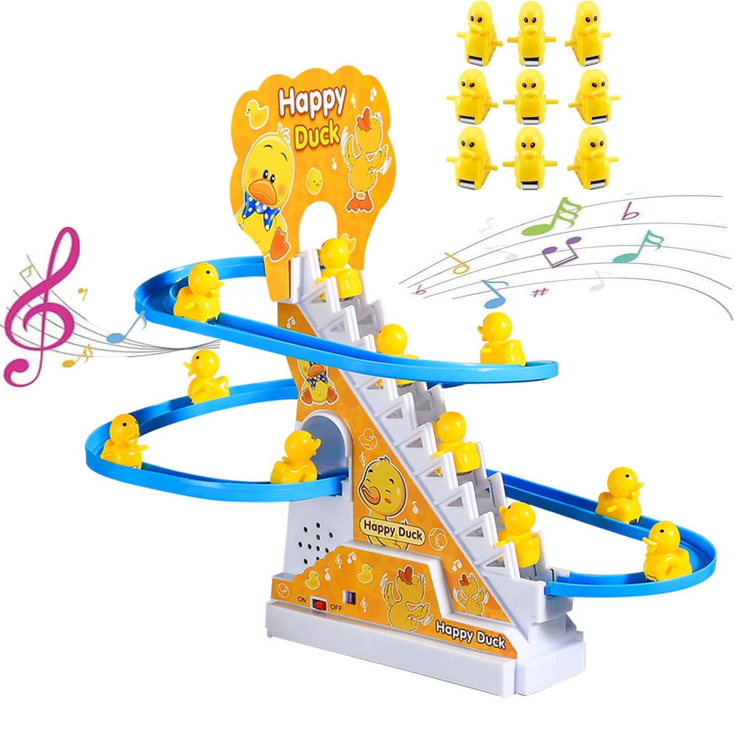 BuerKeo Small Ducks Climbing Toy – LED Duck Race Track with Music Button