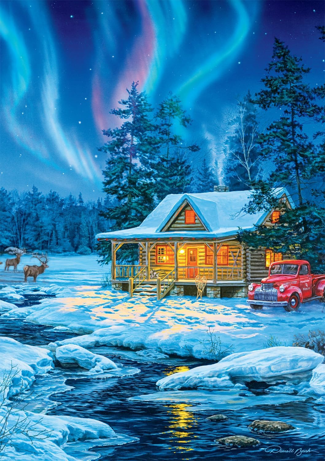 Buffalo Games 500-Piece Jigsaw Puzzle: Darrell Bush Winter Cabin Scene