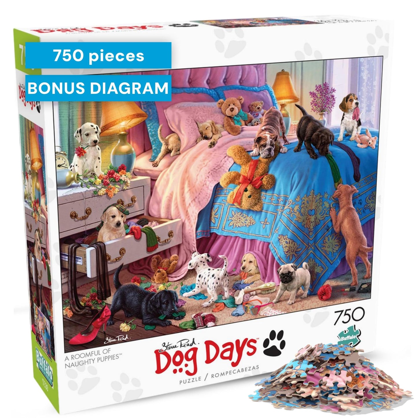 Buffalo Games - A Roomful of Naughty Puppies by Steve Read | 750-Piece Jigsaw Puzzle for Adults | Made in USA