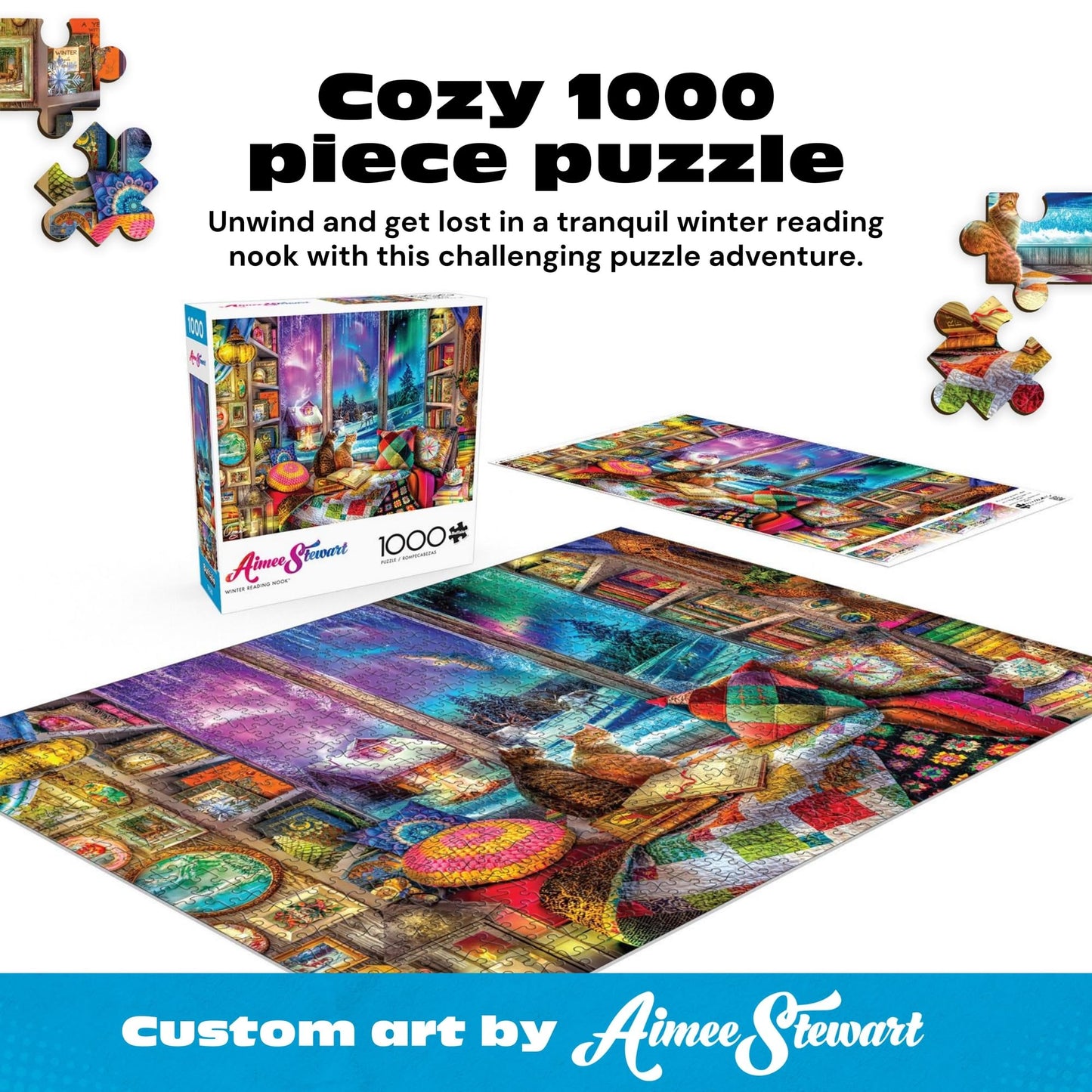 Buffalo Games Aimee Stewart Northern Lights Cats 1000-Piece Puzzle Made in USA