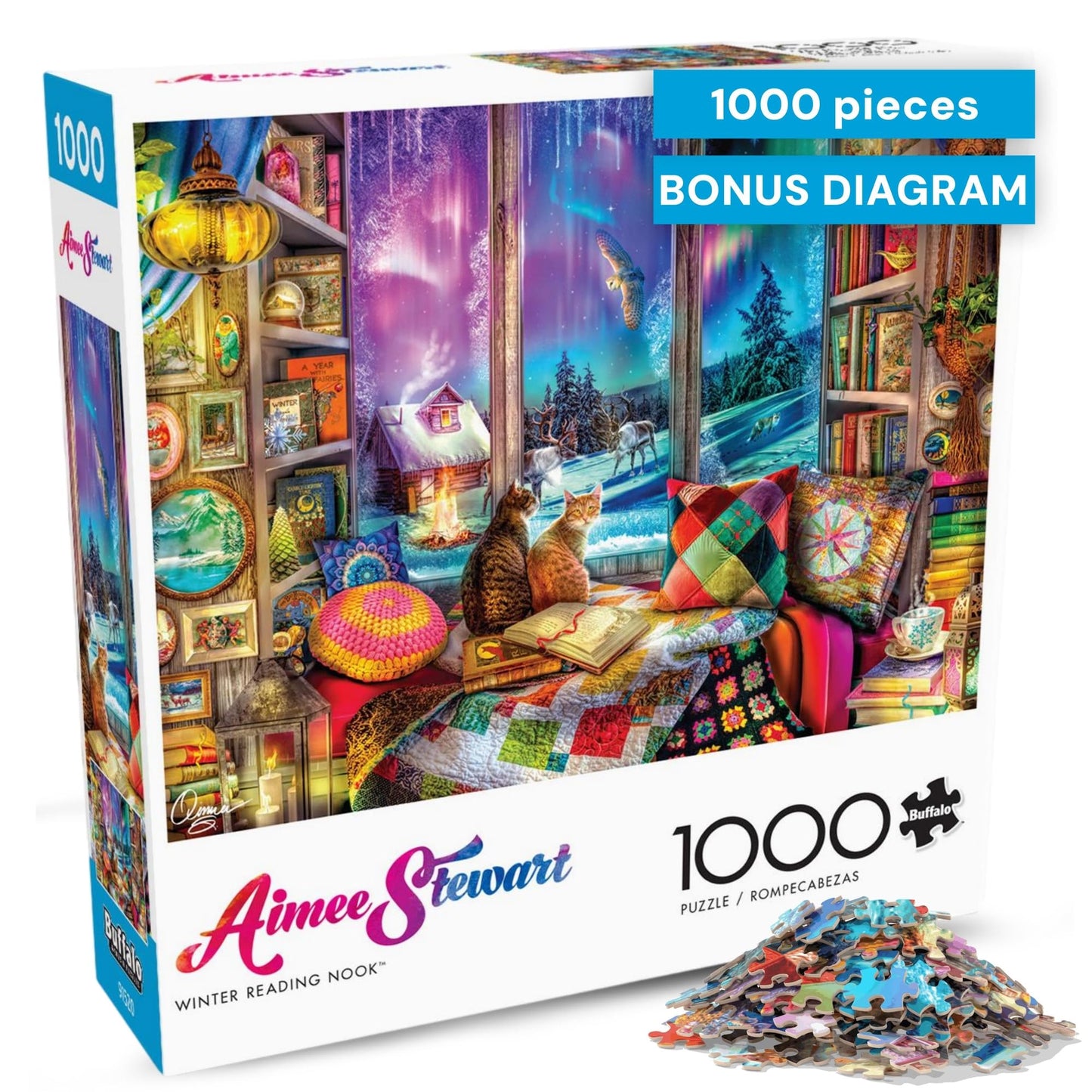 Buffalo Games Aimee Stewart Northern Lights Cats 1000-Piece Puzzle Made in USA