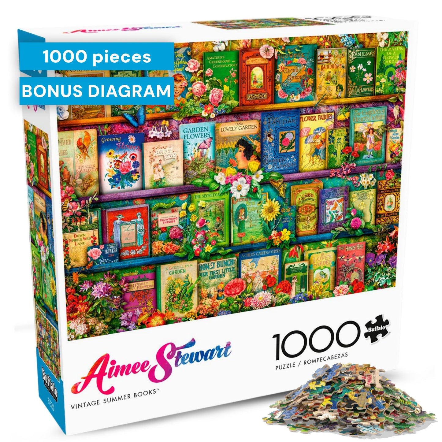 Buffalo Games Aimee Stewart Vintage Summer Books 1000-Piece Puzzle | Vibrant Florals & Library Shelf