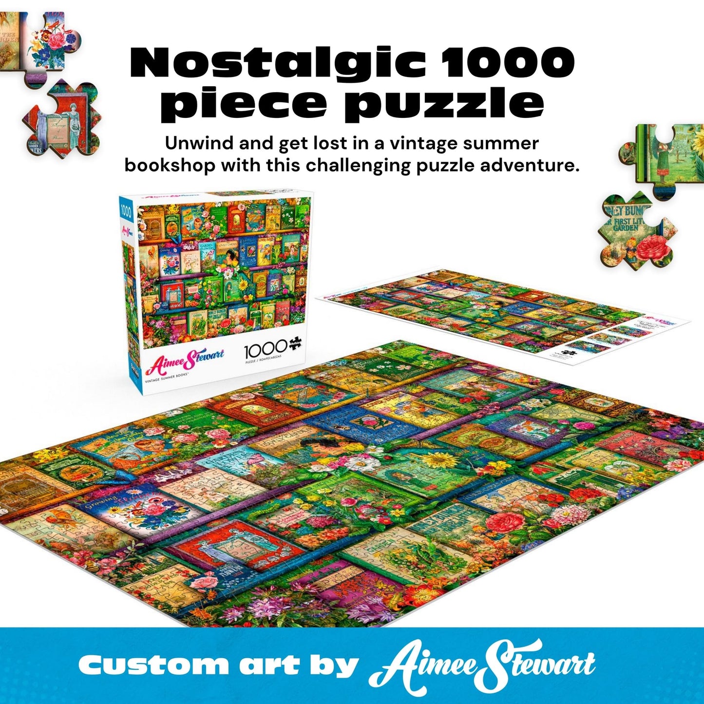 Buffalo Games Aimee Stewart Vintage Summer Books 1000-Piece Puzzle | Vibrant Florals & Library Shelf