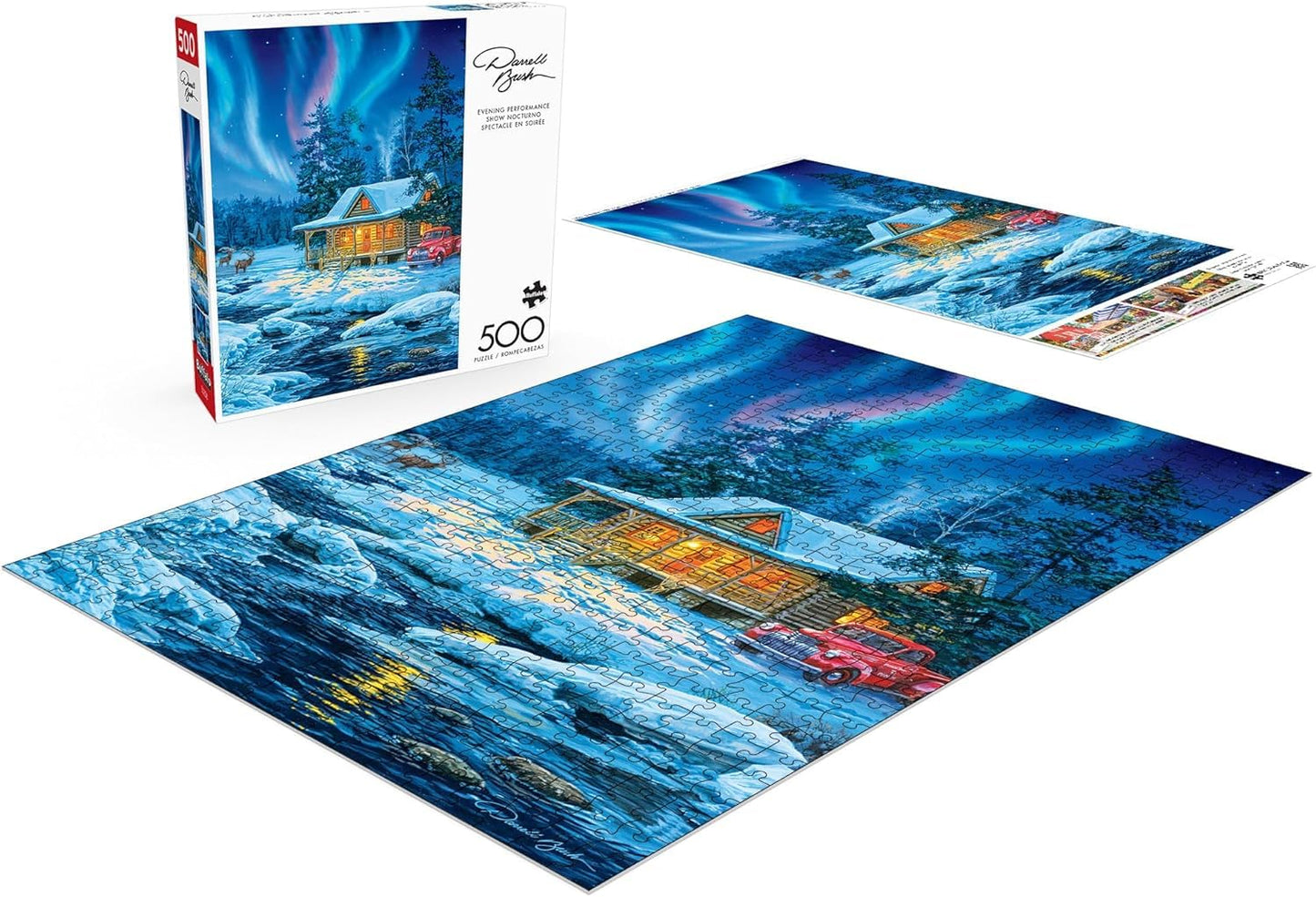 Buffalo Games 500-Piece Jigsaw Puzzle: Darrell Bush Winter Cabin Scene