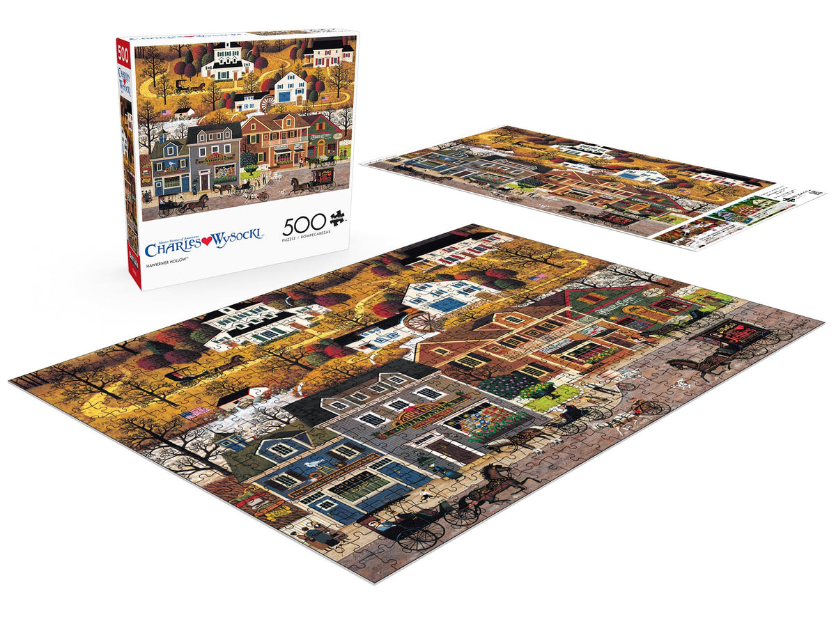 Buffalo Games Charles Wysocki Hawk River Hollow 500-Piece Puzzle – Precision-Cut Pieces & Colorful Americana Artwork