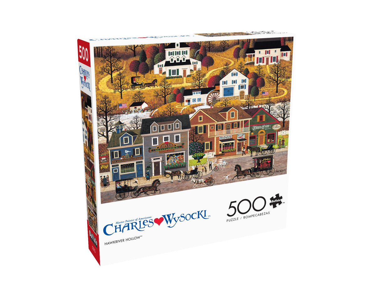Buffalo Games Charles Wysocki Hawk River Hollow 500-Piece Puzzle – Precision-Cut Pieces & Colorful Americana Artwork
