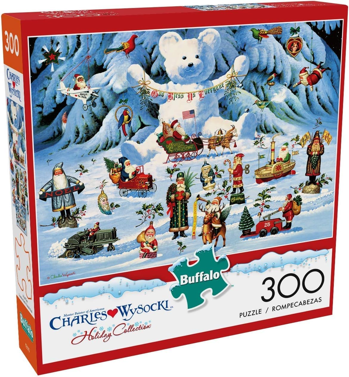 Buffalo Games 300 Piece Jigsaw Puzzle – Charles Wysocki: Jingle Bell Teddy and Friends