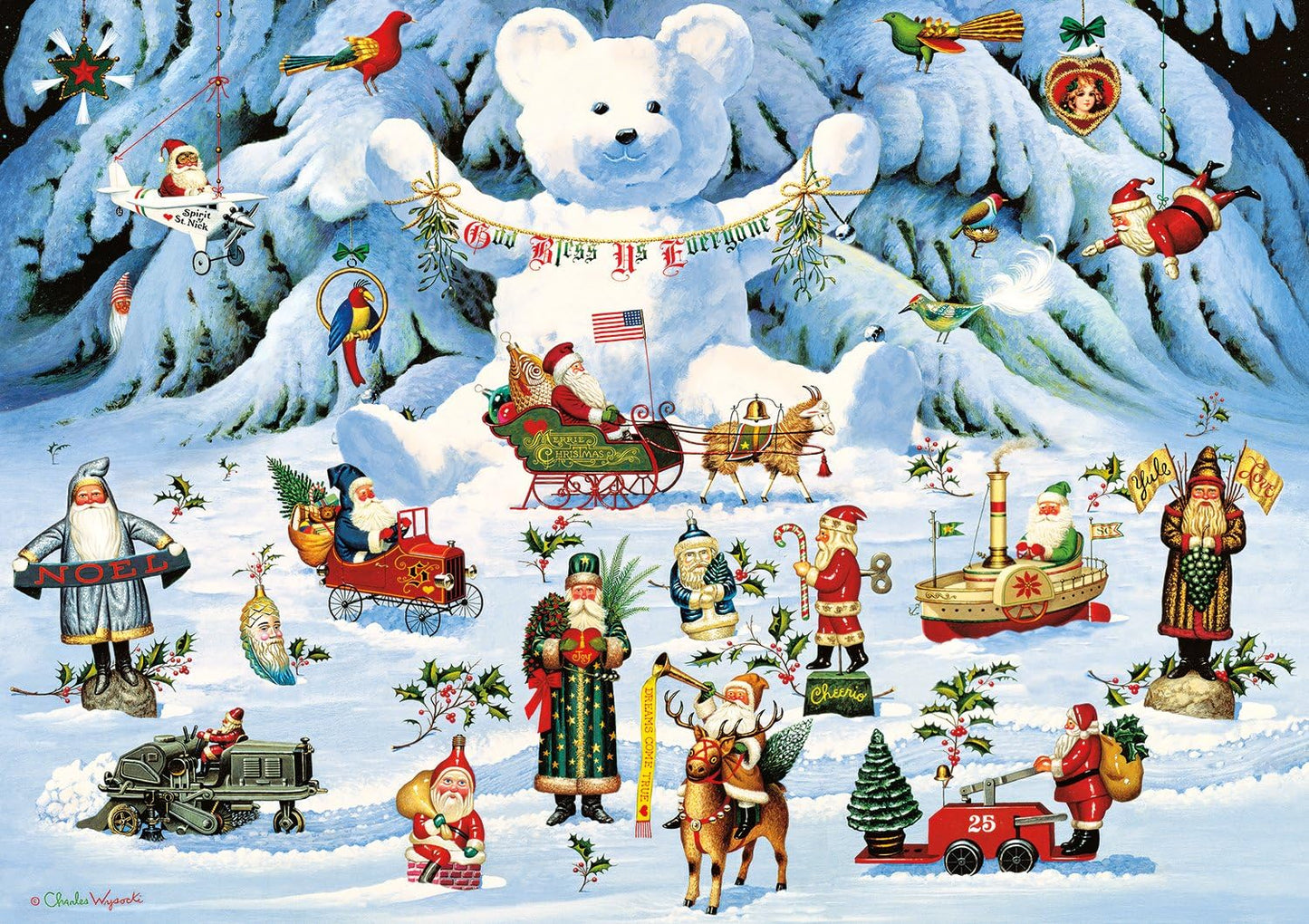 Buffalo Games 300 Piece Jigsaw Puzzle – Charles Wysocki: Jingle Bell Teddy and Friends
